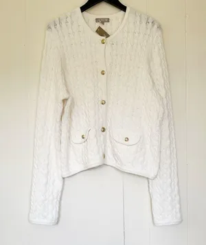 NWT J.CREW Odette Cable-Knit Sweater Lady Jacket Cotton Blend Bouclé Ivory M thumbnail 4