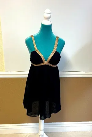 Victoria’s Secret Y2K Pink Gold‎ Label Babydoll Black Sheer Leopard Print Size S thumbnail 1