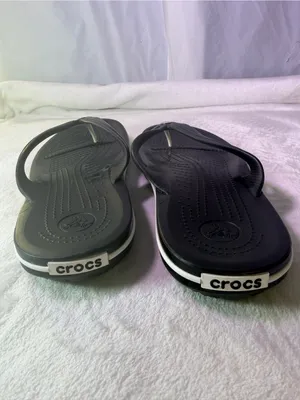 CROCS Men's Black Flip-Flop Sandals with White Stripe thumbnail 9