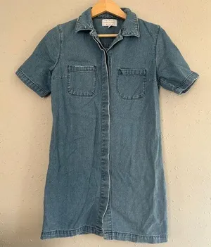 Kendall + Kylie Denim Jean Button Down Short Sleeve Dress Casual 90s Fall XS thumbnail 1