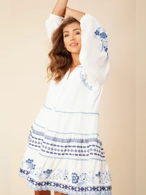 Hale‎ Bob Venice Embroidered Linen Dress Medium NWT thumbnail 2