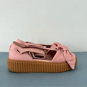 Puma x‎ Fenty by Rihanna Pink Bow Lace Up Leather Creeper Platform Sandals thumbnail 6