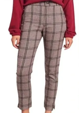 Hollister Women's Sz Small Ultra High-Rise Pant Plaid Houndstooth Beige Burgundy thumbnail 1