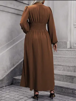 SheIn 1x long chocolate, brown, long sleeve, maxi dress with slit on both sides thumbnail 2