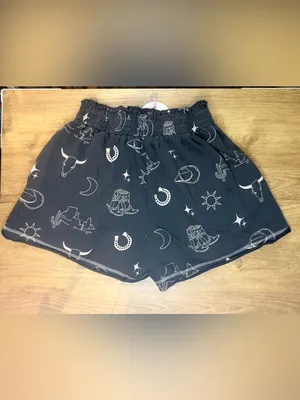 Umgee M Charcoal Western Print Shorts Cream Print Cowboy French Terry NWT thumbnail 6