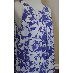 Floral Pleated Sleeveless Shift Dress White & Indigo Blue by Pink Owl ModCloth thumbnail 2