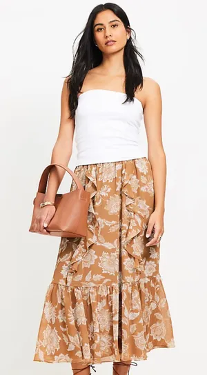 LOFT Floral Ruffle Midi Skirt‎ Size 14 NWT thumbnail 1