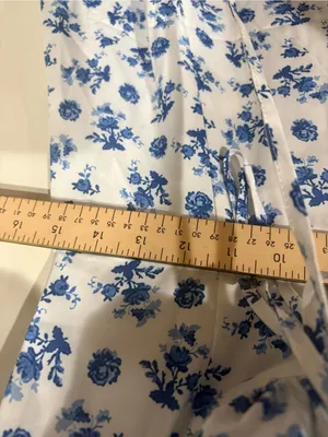 Blue Floral Puff-Sleeve Midi Dress Size M thumbnail 7