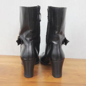 Salvatore Ferragamo Black Leather Buckle Heeled Zip UP Boots Size 8.5 4A thumbnail 6