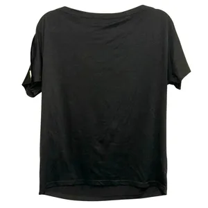 Black Button Shoulder Top Medium Drape Neck Short Sleeve Blouse‎ thumbnail 2
