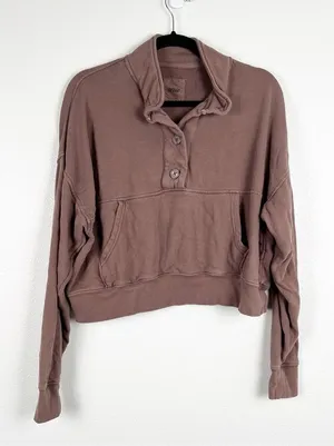 Aerie Mock Neck Cropped Pullover Brown Sz XS‎ thumbnail 1