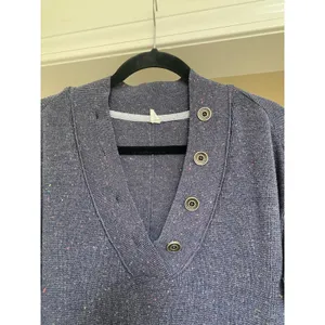 Anthropologie Daily Practice Oversized Button Henley Sweater Speckled Navy S thumbnail 7