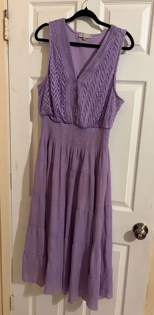 J Gee Lilac Tiered Midi Dress with Crochet Detail and Smocked Waist Size 2X HOM thumbnail 1