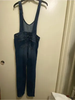 I&M Jeans Womens Dark Blue Wash Denim Overalls Pants S Small 29” Distressed thumbnail 6
