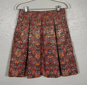 Maeve Anthropologie Women S Rosie Floral Gold Pleated Brocade Skirt Pockets thumbnail 1