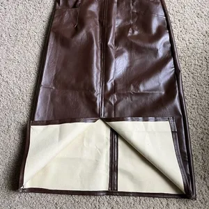 PU Leather Skirts for Women High‎ Waist Fall Straight Elegant Split Midi Skirts thumbnail 5