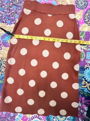 Rust Brown & Cream Polka Dot Knit Midi Skirt thumbnail 4