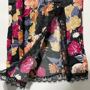New Band of the Free Floral Print Lace Slit Slip Midi Skirt Black Multi Size XS thumbnail 12