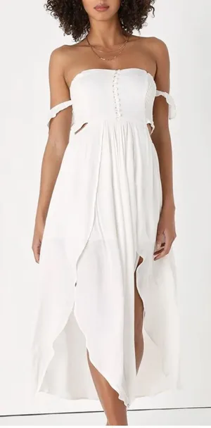 LUSH White cutout Off-the-Shoulder Maxi Dress thumbnail 1