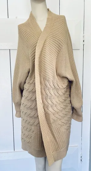 Bass Knit Cardigan Womens Sweater L/XL Cable‎ Texture Chunky Tan Beige Sand thumbnail 1
