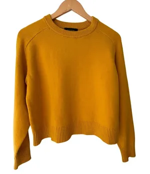 Banana Republic Mustard Yellow Sweater Small Cotton Wool Blend Cropped Crewneck thumbnail 1