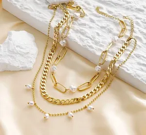 Gold plated your boss pearl layered necklace thumbnail 4