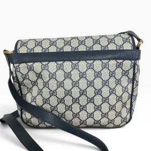 Gucci GG Monogram Vintage Crossbody Bag Medium Beige Blue Canvas Italy thumbnail 2