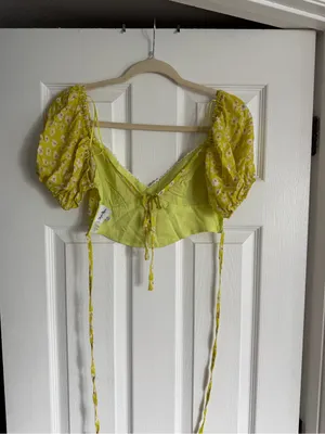 Sky to Moon Floral Green Babydoll Crop Top thumbnail 2