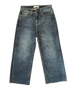 Zenana Cropped Wide Leg Jeans Med Wash Raw Hem Cropped Sz 28 X 23 High Rise thumbnail 1