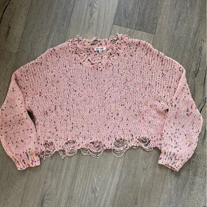 Wild Honey Pink Confetti Distressed Sweater Size: M thumbnail 2