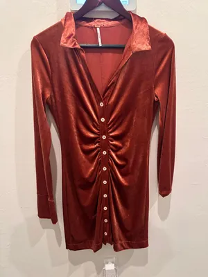 Shayla Velour Mini Dress In Copper Sz S thumbnail 2