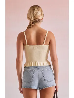 (C114) Beverly & Beck Jennie Ruffle Tank Top Mellow Yellow Women's S Lace Trim thumbnail 3