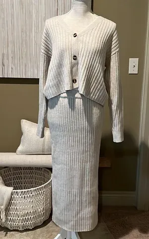 Current Air Trend Savvy Midi Ribbed Knit Cardigan and Skirt Set thumbnail 2
