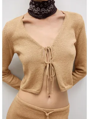 Mango Knitted Cardigan with Bow Jadore Gold XS thumbnail 4