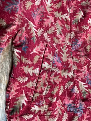 Red Leaf Print Corduroy‎ Jacket XL Autumn Cottagecore 100% Soft Cotton Button Up thumbnail 3