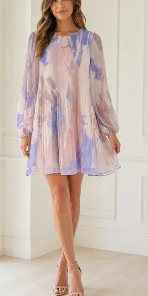 Aritzia Wilfred Daydreamer Pastel Flowy Mini Dress Long Sleeve Size S Lavender thumbnail 1