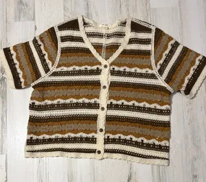 Ultra Pink Brown and Cream Striped Crochet Top thumbnail 1