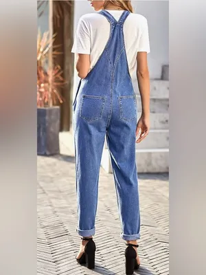 Relaxed Blue Denim Women’s Overalls with Front Bib Pocket, Stretch A1 Cody Blue. thumbnail 4