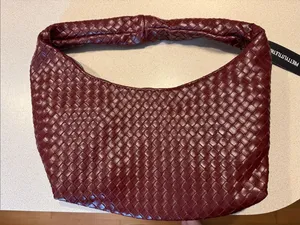 Braided Shoulder Hobo Bag in Burgundy by thumbnail 1