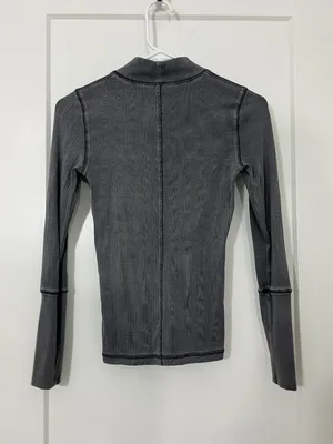 Free People XS Grey Ribbed Mock-Neck Long-Sleeve Top thumbnail 6