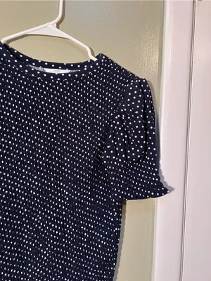 Time and Tru Women’s Size XS 0-2 Smocked Top Short Puff Sleeves Navy Blue White thumbnail 6