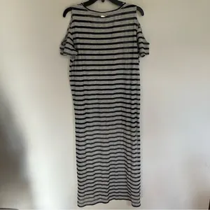 Calvin‎ Klein Swimwear Grey Black Striped Cold Shoulder Maxi Dress Cover Up L/XL thumbnail 9