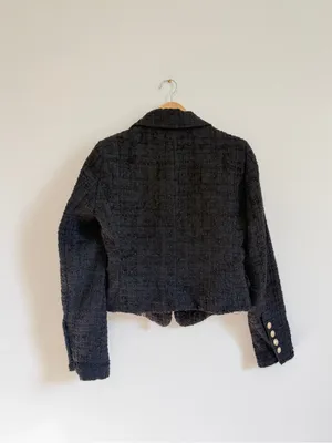 ZARA Tweed Black Blazer Size Medium Blogger Fav Minimalist Luxury Gold Buttons thumbnail 6