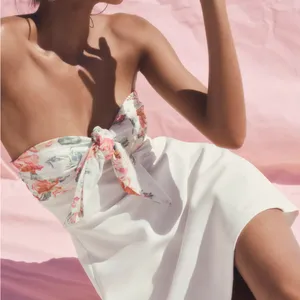 ZARA Floral White Strapless Dress thumbnail 6