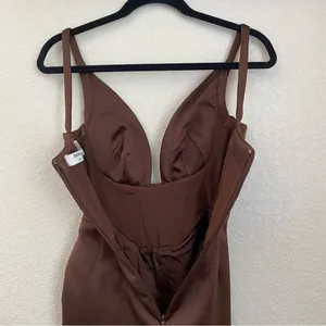 House of CB Faye Satin Pleated Midi Dress Size XS brown‎ $269 NWOT thumbnail 10