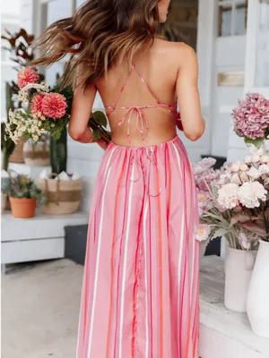 Petal & Pup Madam Stripe Cutout Cotton Halter Dress Size XL thumbnail 2