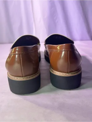 Franco Sarto Brown and Cream Leather Two-Tone Loafer with Gold Chain thumbnail 7