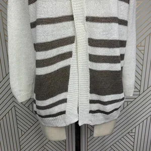 360 Sweater Jagger Sweater Stripe Crossback Knit‎ Linen White Brown Size Medium thumbnail 9
