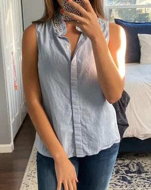 J.Crew Crystal Collar Sleeves Jean Shirt thumbnail 2