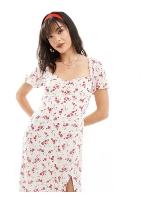 Hollister White Midi Dress with Pink Floral Print thumbnail 2